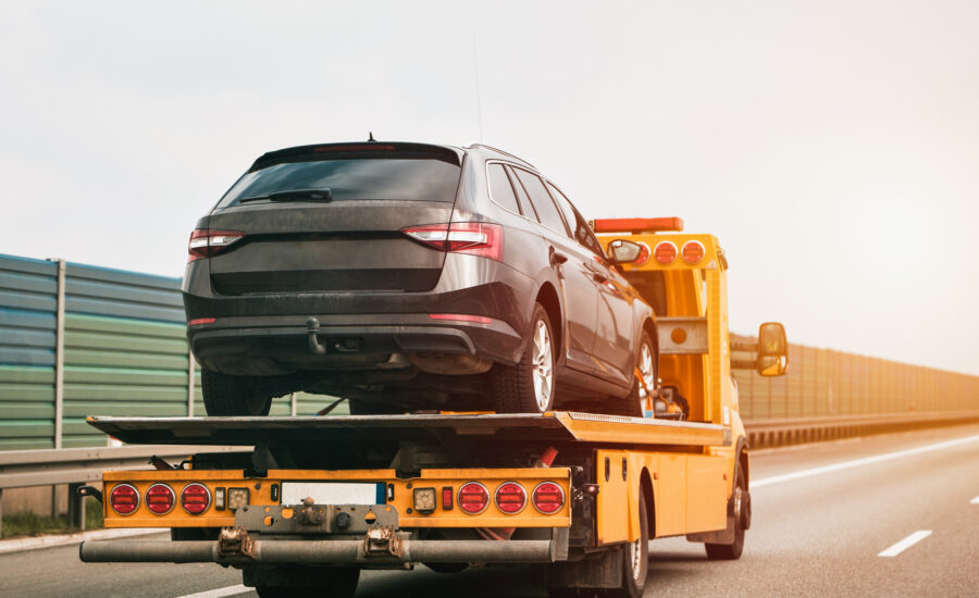 A tow truck on the public road