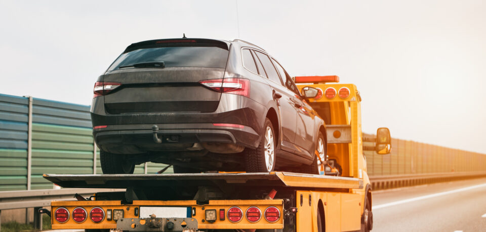 A tow truck on the public road